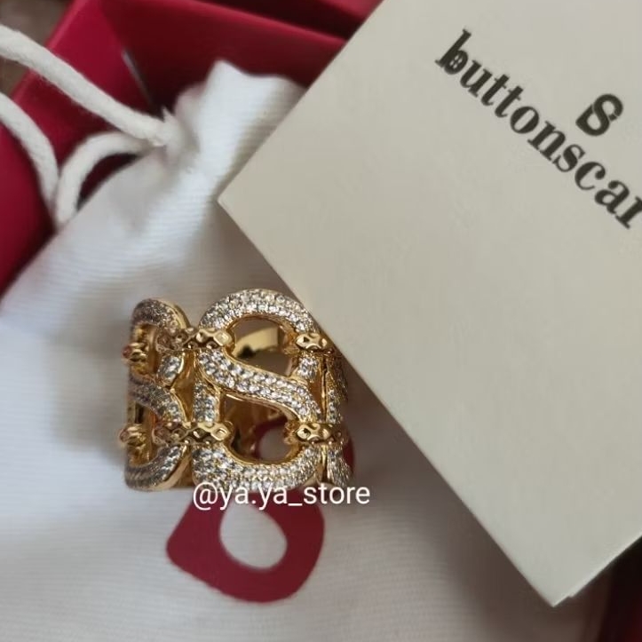 Deux Crystal Ring Brooch Gold/Rosegold/Silver/Hematite- Bros Buttonscarves Asli dan Baru