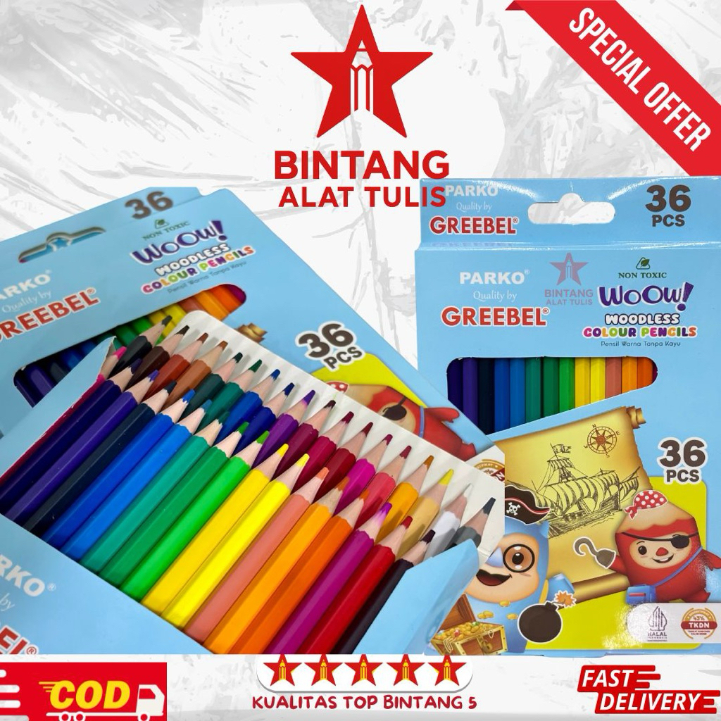 

Pensil Warna Greebel Parko 12 24 36 Warna|Non Toxic Woodless & Classic Colour Pencil Aman untuk Anak