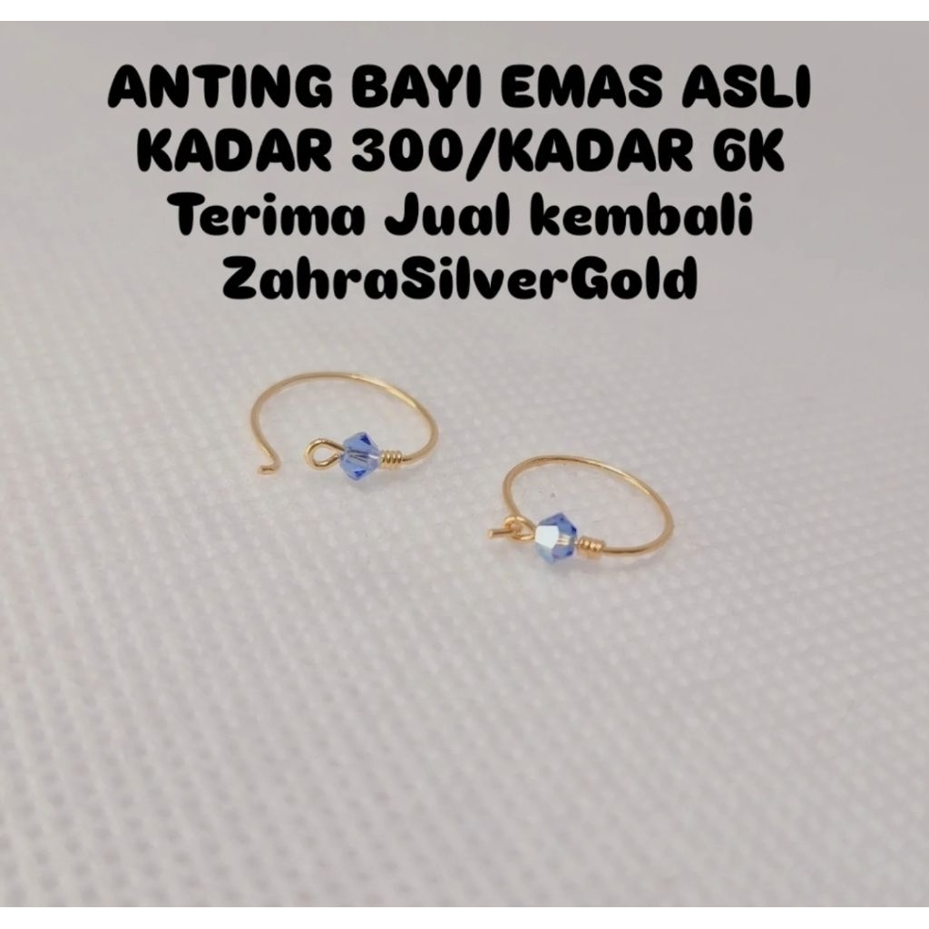 Anting Bayi EMAS Batu Biru Muda Asli Gold 6k Kadar 300 (Terima Jual Kembali)