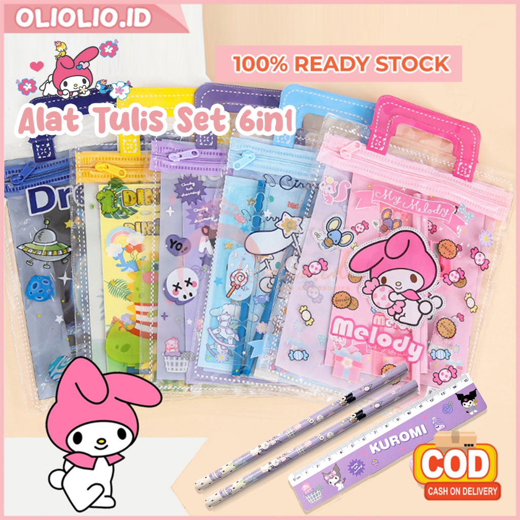 

Set Alat Tulis Set 6 Pcs Motif Karakter Lucu Pensil Penghapus Penggaris Kado Hadiah Free Bag