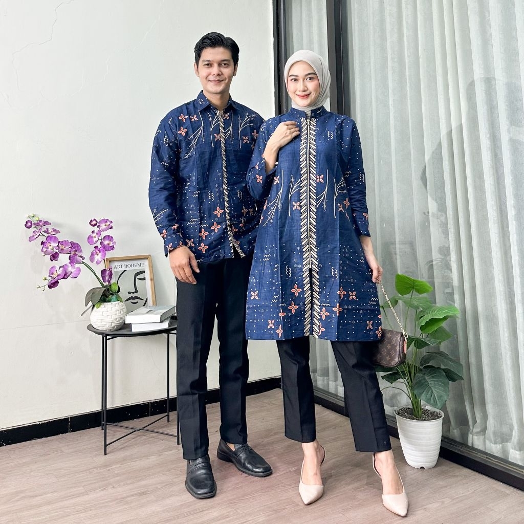 Batik Couple (SGBATIK) - Baju Batik Couple Tunik Resleting Depan Kemeja Batik Lengan Panjang