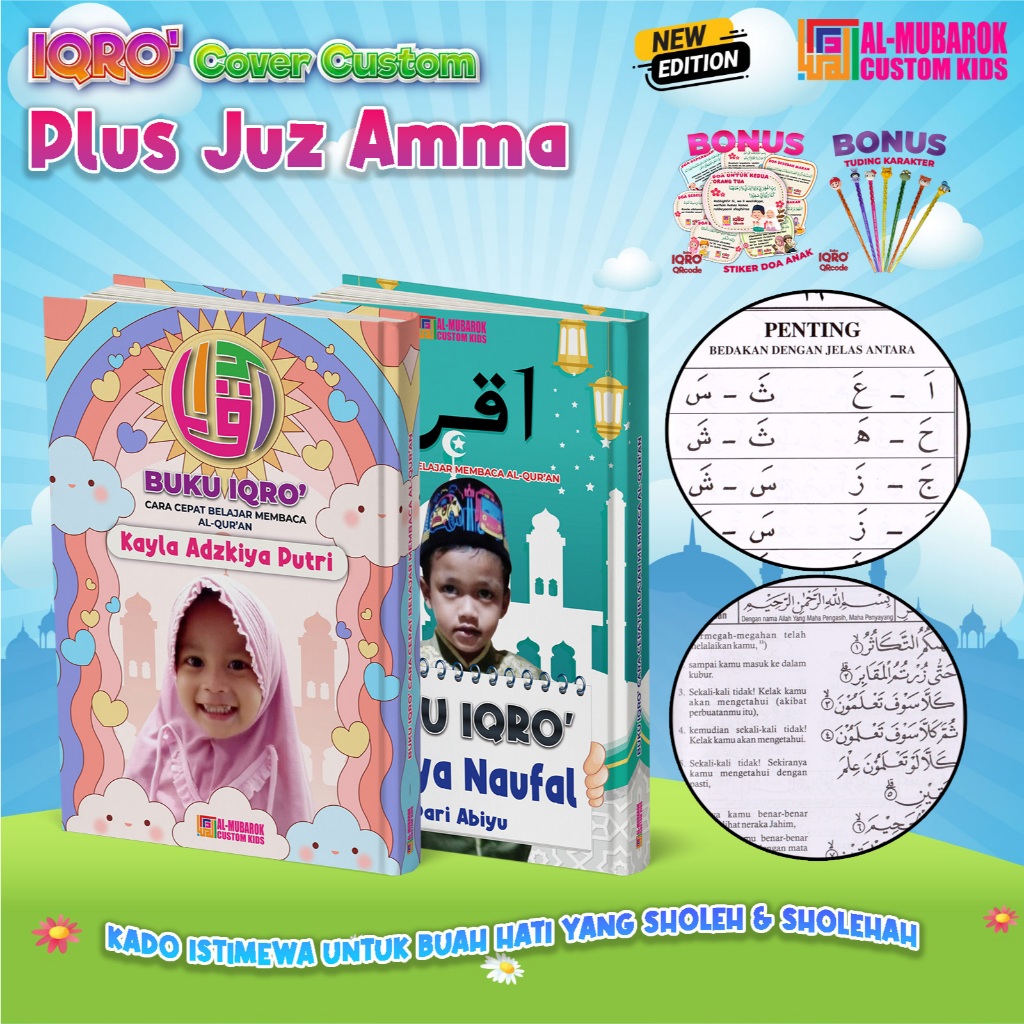 [Tanpa PO] Iqro 1 Sampai 6 Plus Juz Amma Anak Custom Nama dan Foto Full Lengkap Buku Iqra 1-6 Jus Am