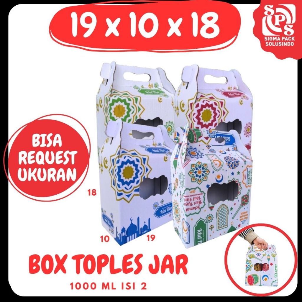 

Box Jinjing Kuker 19x10x18 Jinjing Jar (KUKER TOPLES JAR 1000 ml ISI 2) Box Jinjing Toples_Tabung Kardus Lebaran Idul Fitri Hampers Polos/Motif