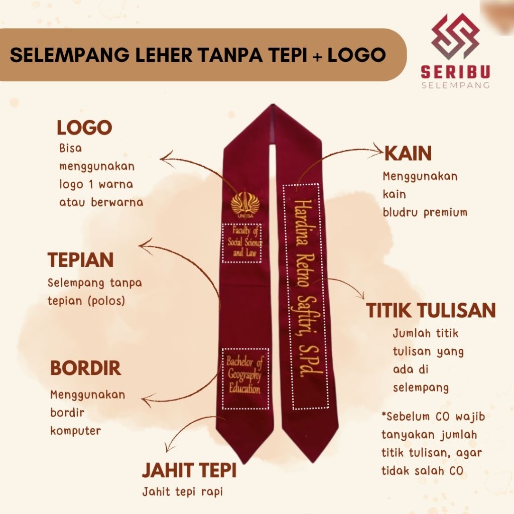 [KILAT 1 HARI JADI] Selempang leher tanpa tepi + logo/Selempang wisuda + logo/Selempang wisuda leher