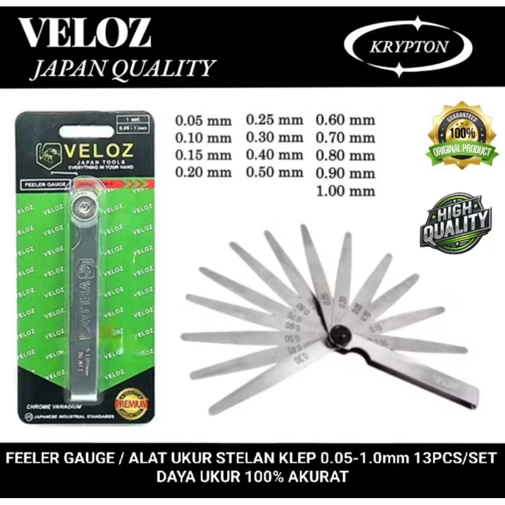 VELOZ - PULLER GAUGE / STELAN KLEP MOTOR / MOBIL 0.05-1mm - 13 BLADE