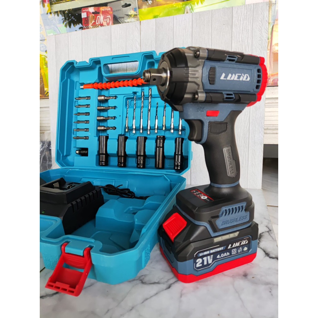 Lucid LH400 Cordless impact wrench Brushless Mesin Pembuka Baut Roda baterai 20volt 2 baterai LUCID 