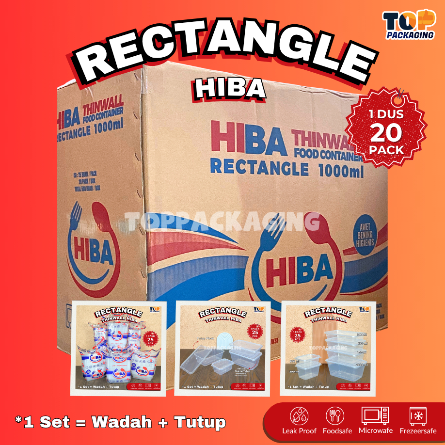 [DUS] Thinwall HIBA Rectangle 200 300 500 650 750 1000 ml Wadah Plastik Food Grade Persegi Panjang