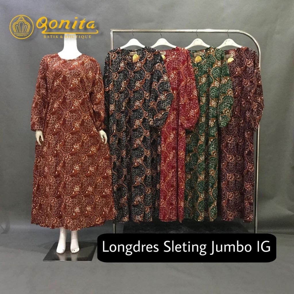 {Ld 126 Cm} Daster Qonita Longdress Muslimah Rayon Busui Resleting Depan Batik Cap Pekalongan Home D