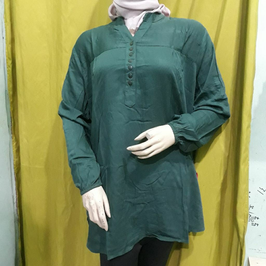 BLOUSE ATASAN KATUN RAYON POLOS JUMBO HIJAU BOTOL