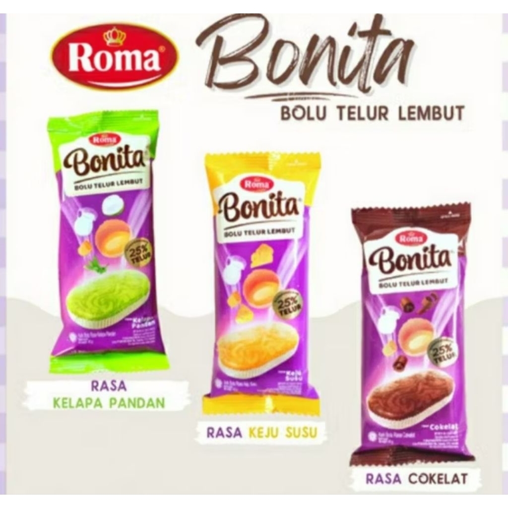 

Bolu Bonita Kelapa pandan | Bolu Bonita Keju Susu | Bolu Bonita Cokelat 30gx12bungkus