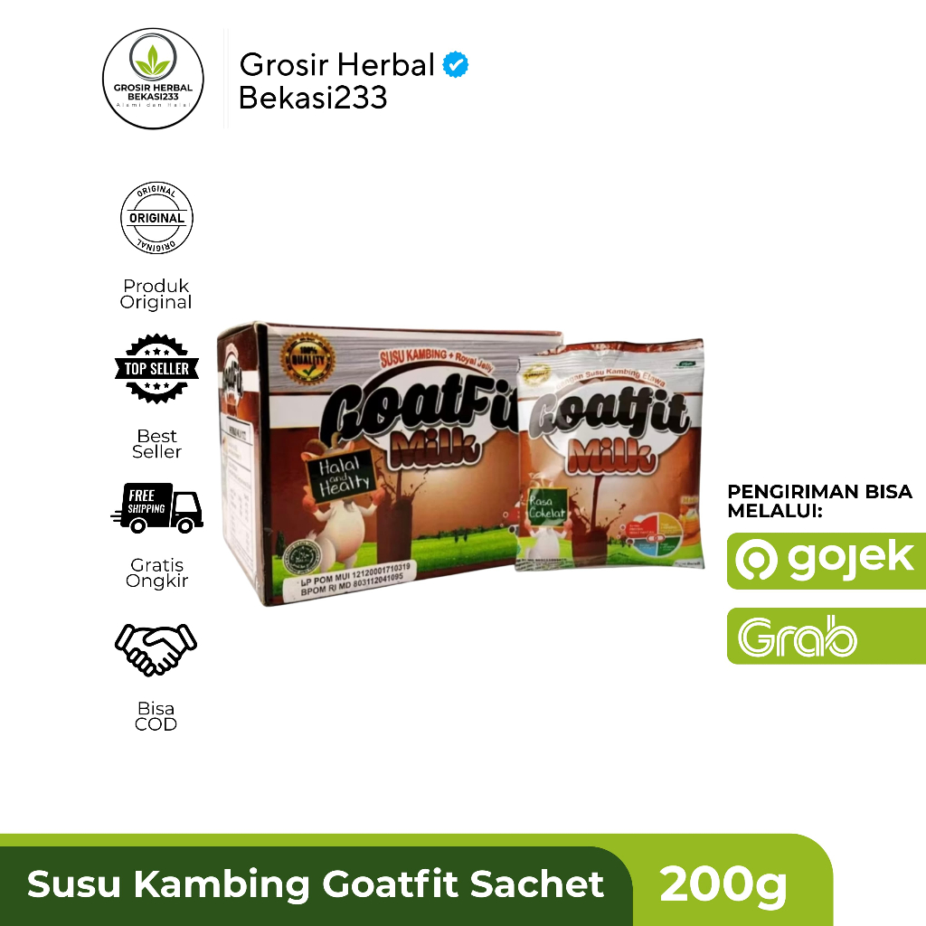

Susu Kambing Etawa Goatfit Milk Rasa Coklat isi 10 Sachet | Susu Kambing Plus Royal Jelly