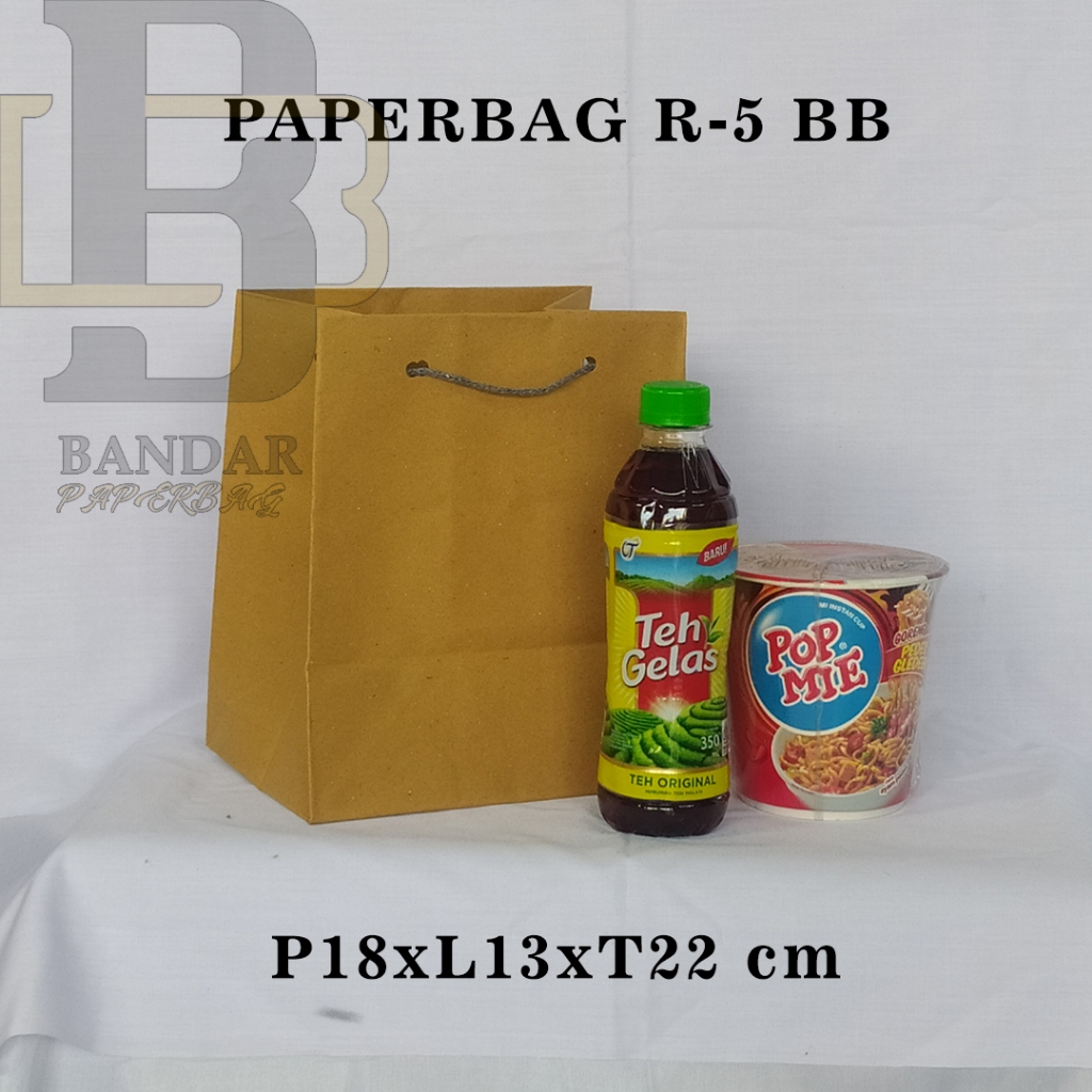 

PAPERBAG UKURAN R-5 BB P18 X L13 X T22 CM UNTUK POPMIE BESAR TEH BOTOL DLL