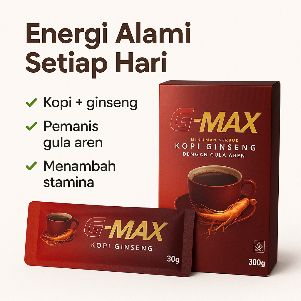

Best Seller Penambah Stamina Pria Kopi G-Max Extra Ginseng dan Gula Aren Original - 5 Sachet - 1 box 10 sachet
