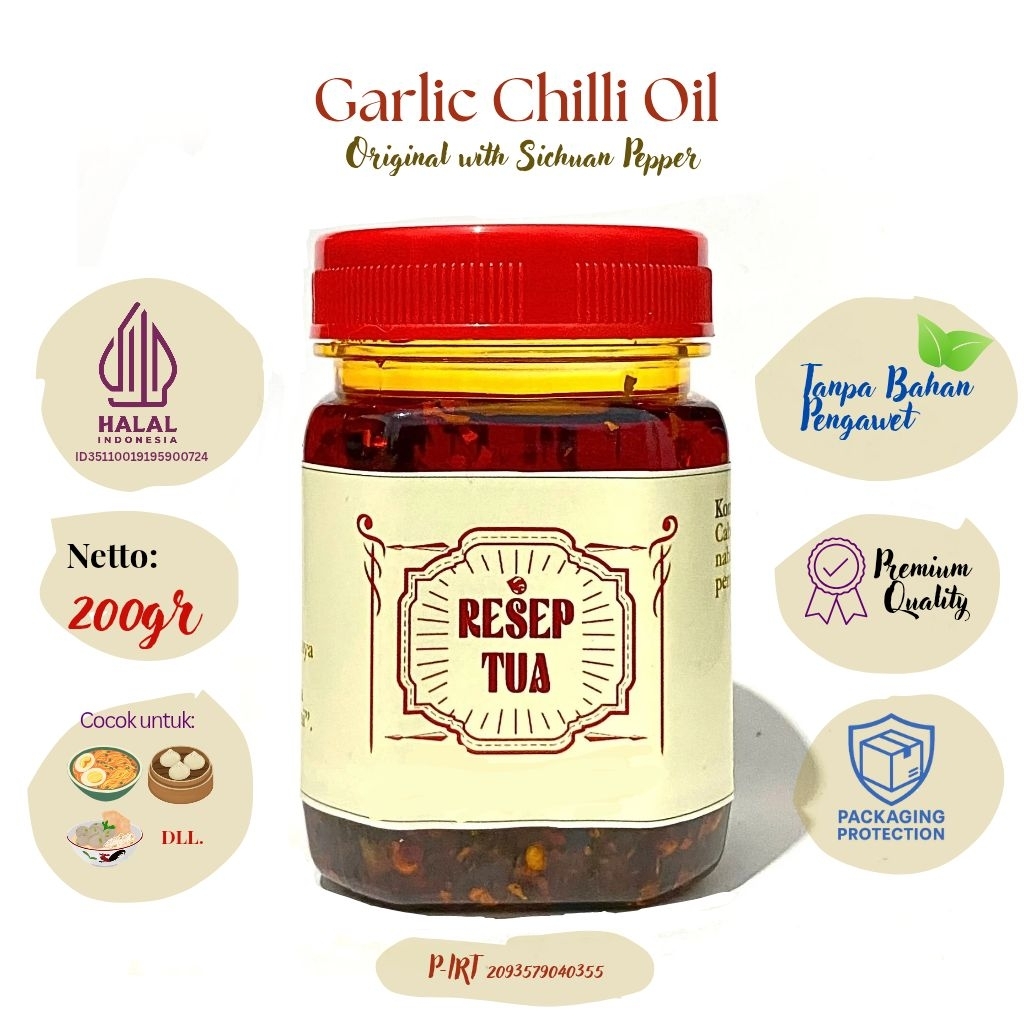 

Szechuan Garlic Chilli Oil Original EXTRA HOT Resep Tua Halal Premium