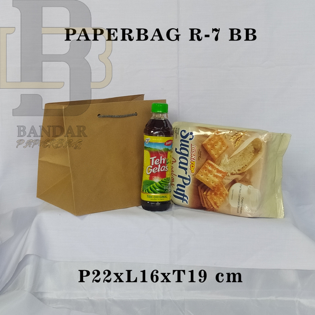 

PAPERBAG UKURAN R-7 BB P22 X L16 X T19 CM UNTUK BISCUIT SUGAR PUFF TEH BOTOL DLL