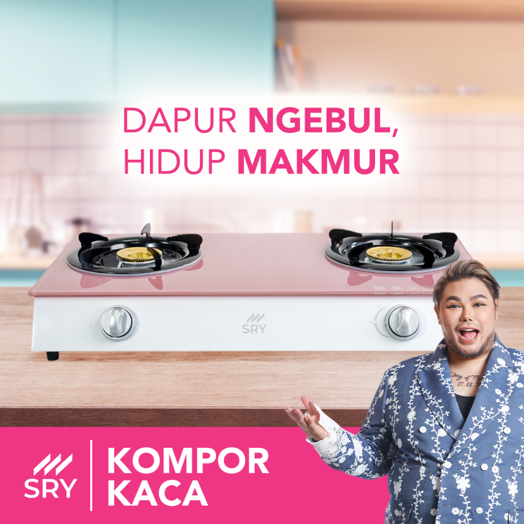 SRY Kompor Gas Kaca 2 Tungku Estetik Hemat Gas 50% SNI Tempered Glass Api Biru Garansi Resmi