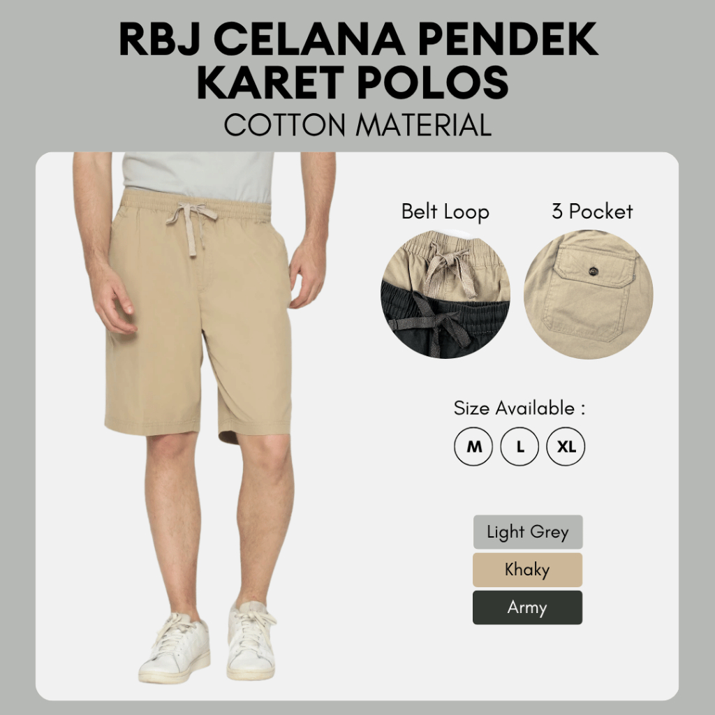 RBJ Celana Pendek Karet Polos Cotton Pria