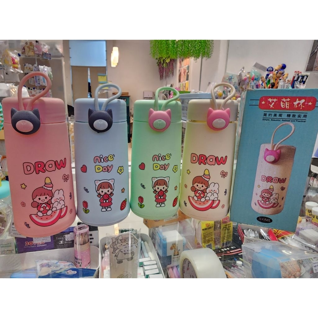 Botol Minum Kaca Draw/ Botol Minum Kaca Nice Day 300 ml