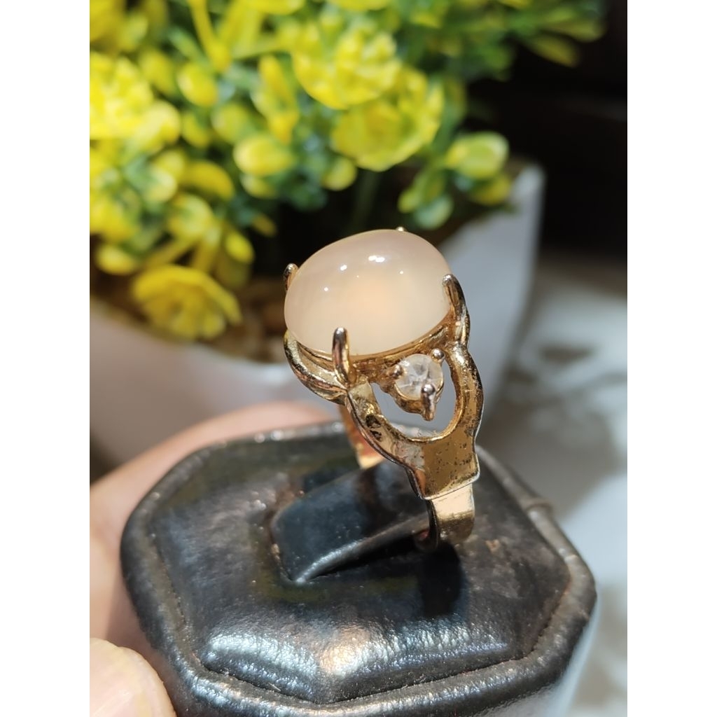 natural cincin batu pink chalsedony/cincin wanita asli