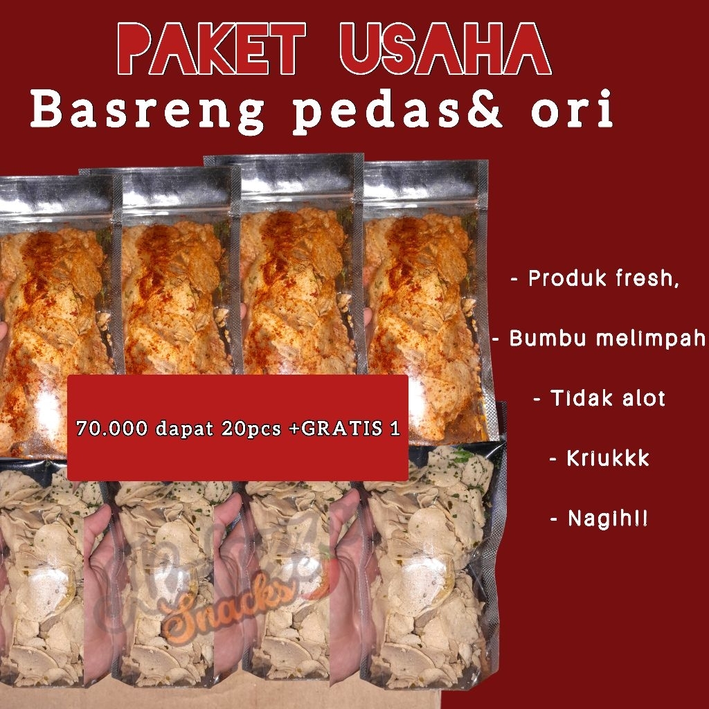 

Paket hemat Basreng Koin/pipih daunjeruk isi 50gr