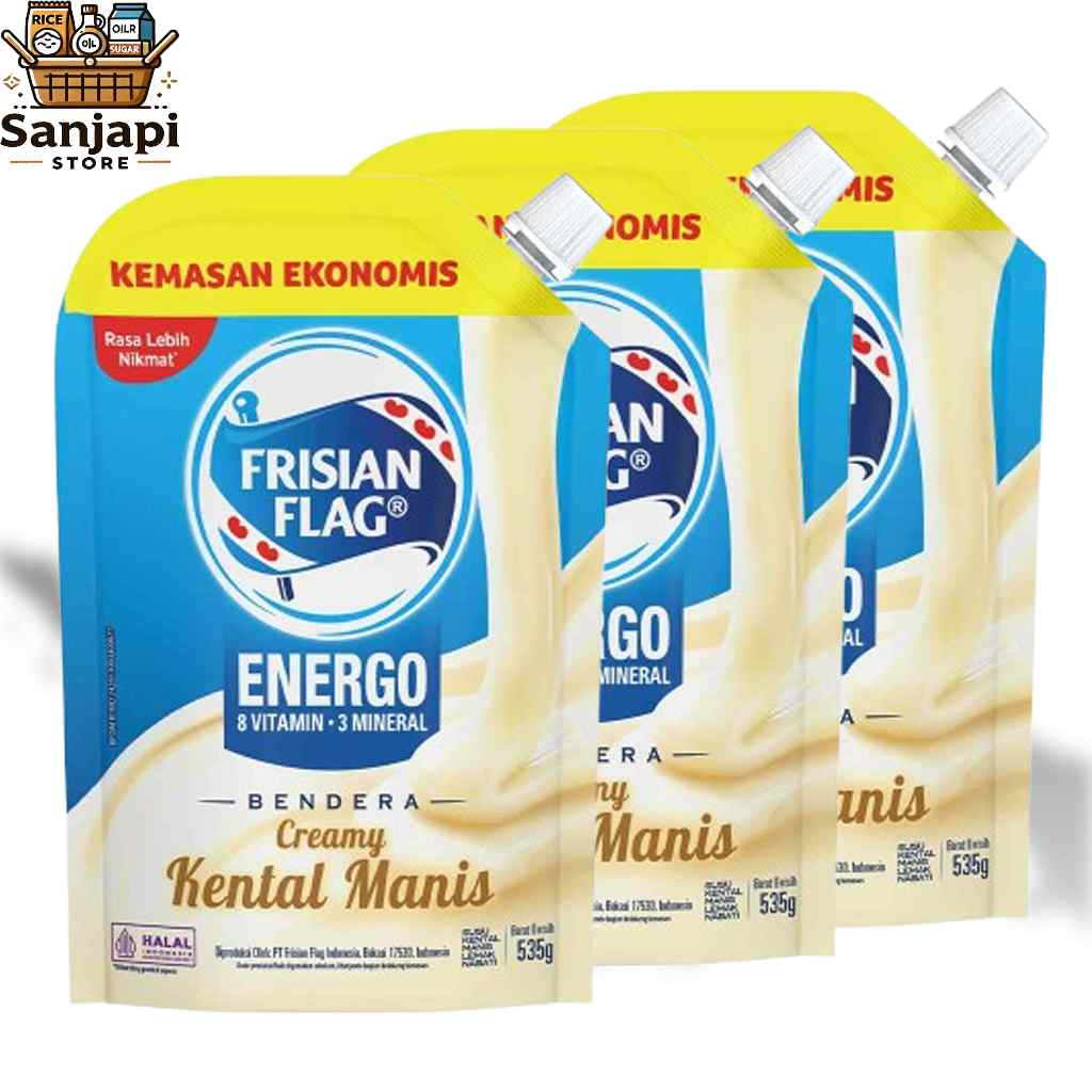 

(Isi 3 PCS) Frisian Flag Krimer Kental Manis Putih Pouch 535g + Bonus Gelas Plastik Cantik