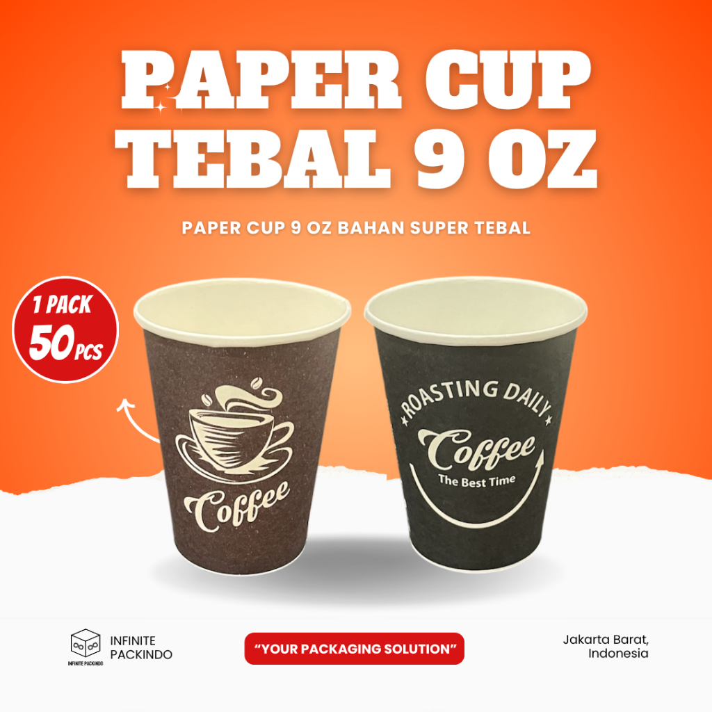 (ISI 50 PCS) Paper Cup 9oz Hot Tebal Motif / Gelas Kopi Kertas Tebal