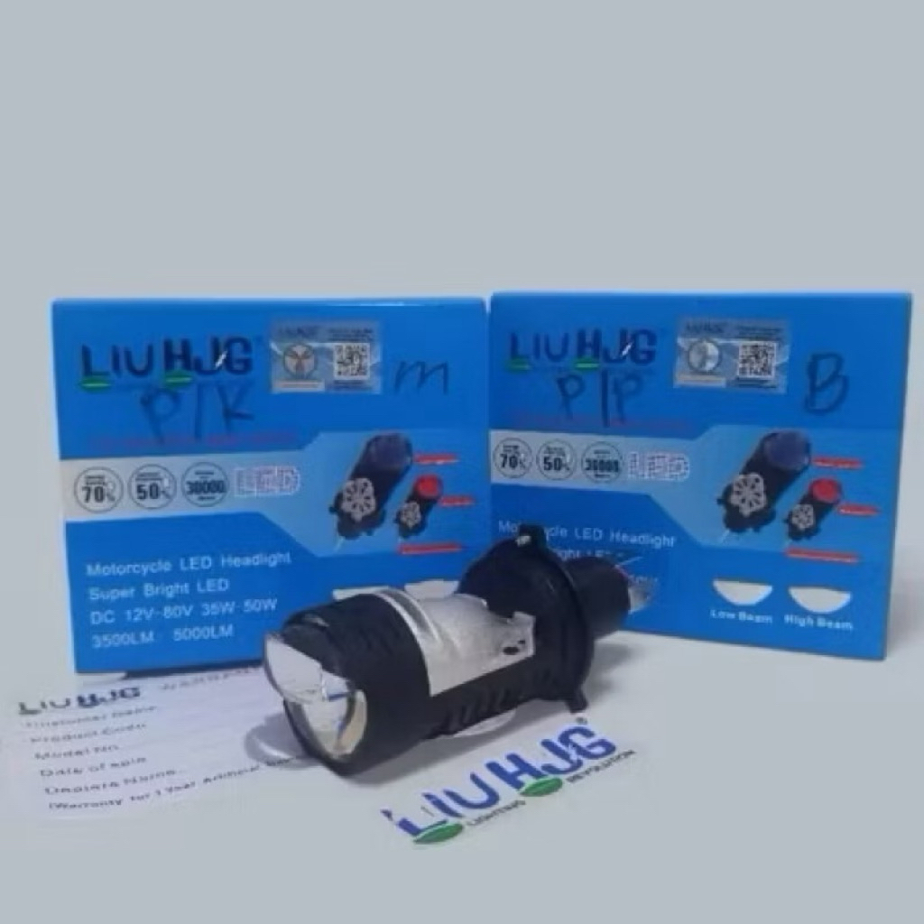 Premium Lampu Utama LED H4  Mini Projector Motor Mobil Original LIU HJG ZE5 High Low AC DC Dengan Co