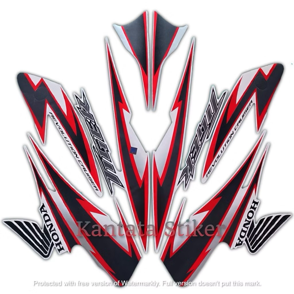 STIKER STRIPING LIS LES BODY MOTOR TIGER REVO 2012 warna merah hitam STANDAR FULL SET