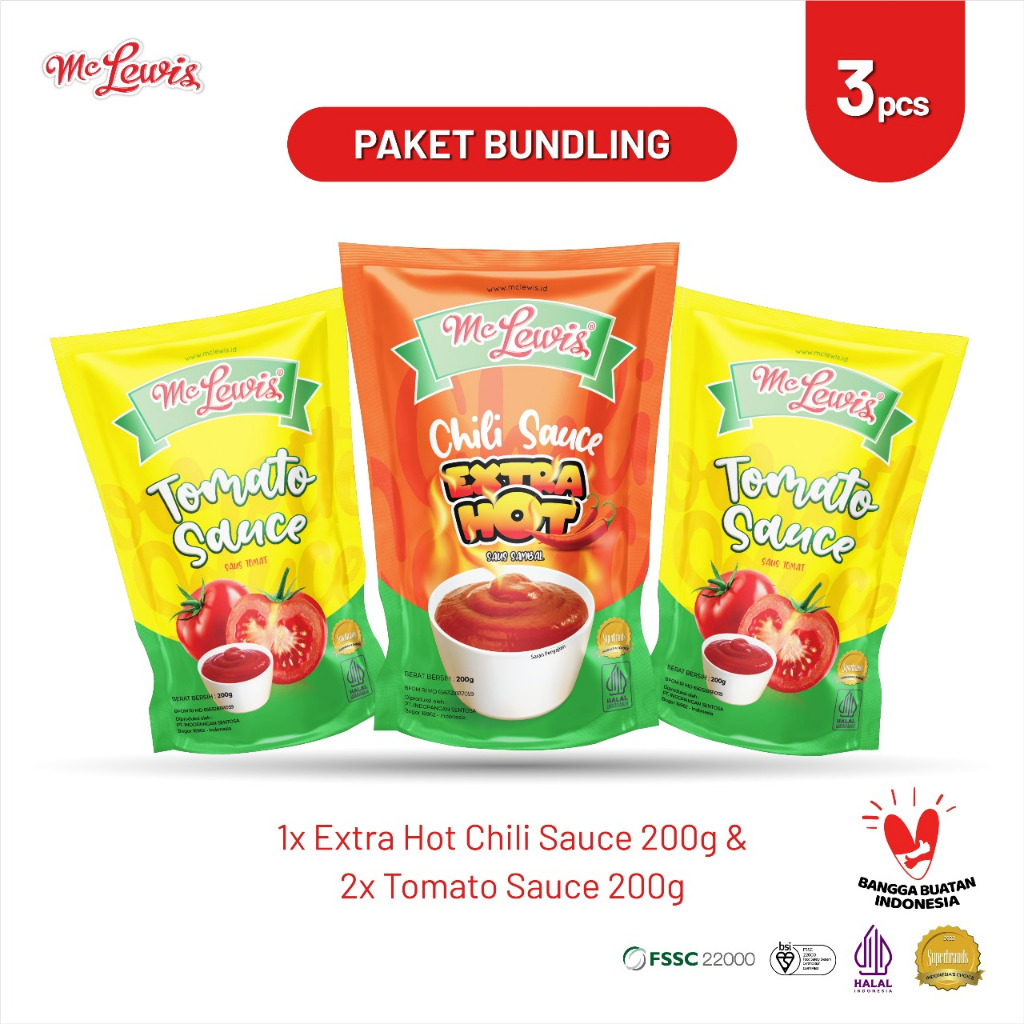 

[Paket Bundle] Mc Lewis Extra Hot 200gr + Mc Lewis Tomat Premium 200gr (Get 3pcs)