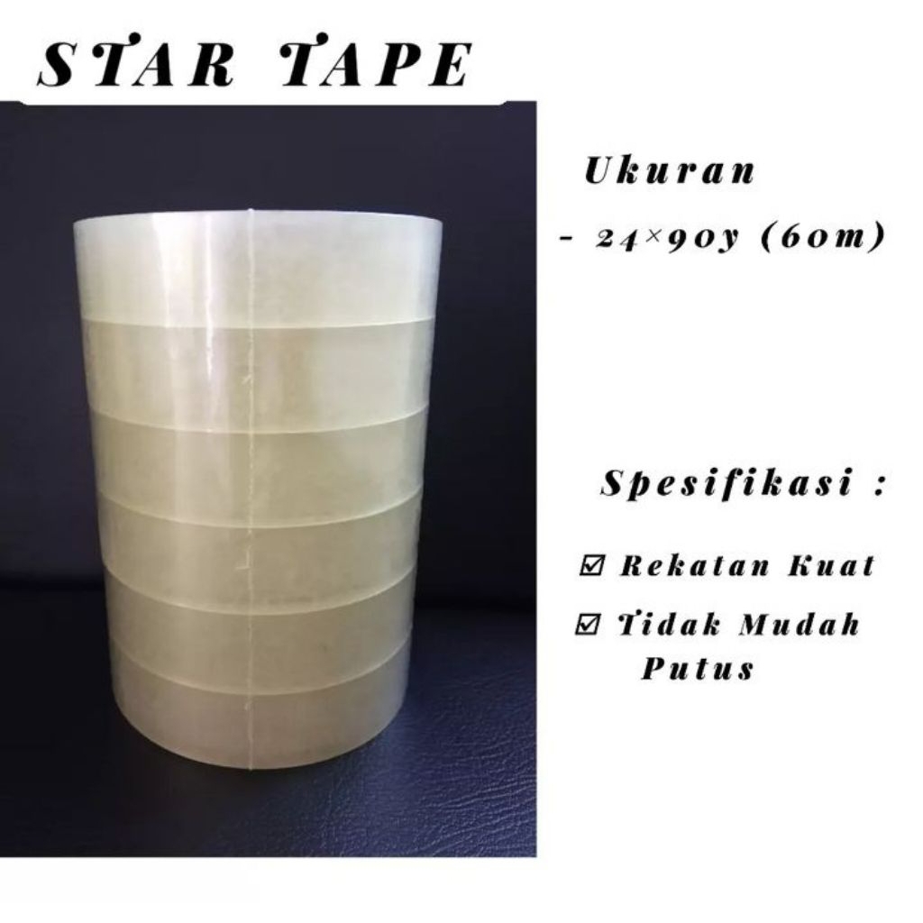 

6pcs Lakban Bening Star Tape 24mmx90Y BC OPP Tape Perekat Berkualitas
