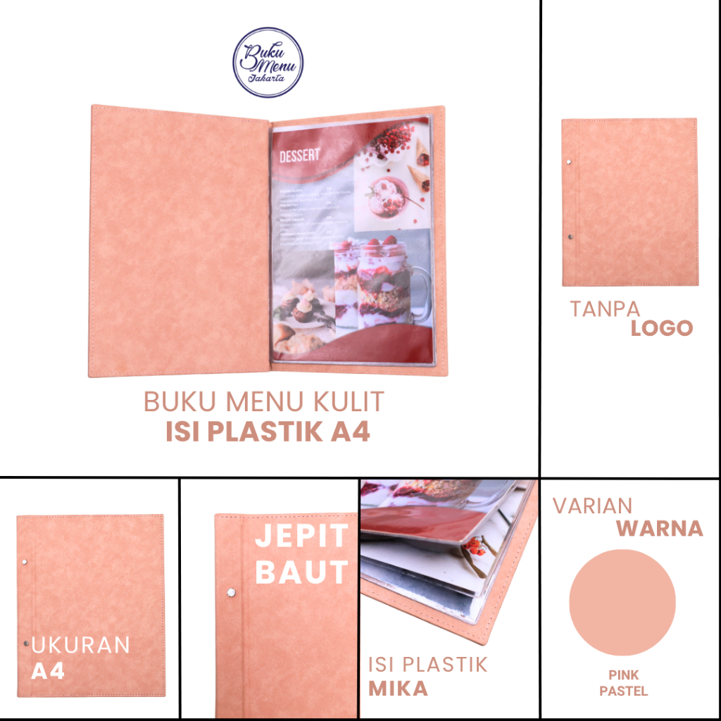 

Buku Menu Jakarta - Buku Menu Kulit Fula Pink Jepit Baut Isi Plastik A4 - Warna Pink Pastel - Cafe, Coffee Shop, Restoran, Hotel