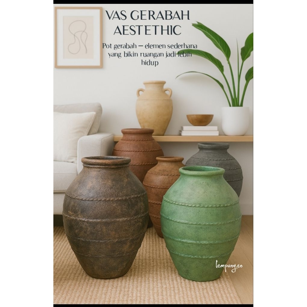 pot gerabah tanah liat pot tinggi vas pottery aestetik rumah vintage