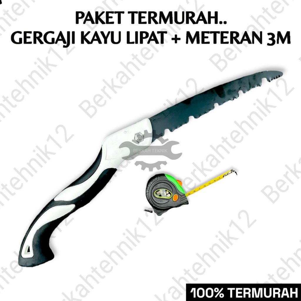 paket gergaji kayu lipat plus meteran 3 meter