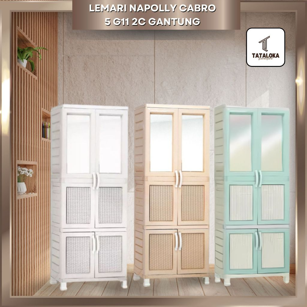 LEMARI PLASTIK NAPOLLY GANTUNG DAN SEKAT DENGAN KACA + KUNCI TERMURAH SE JAWATIMUR I LEMARI BAJU PLA