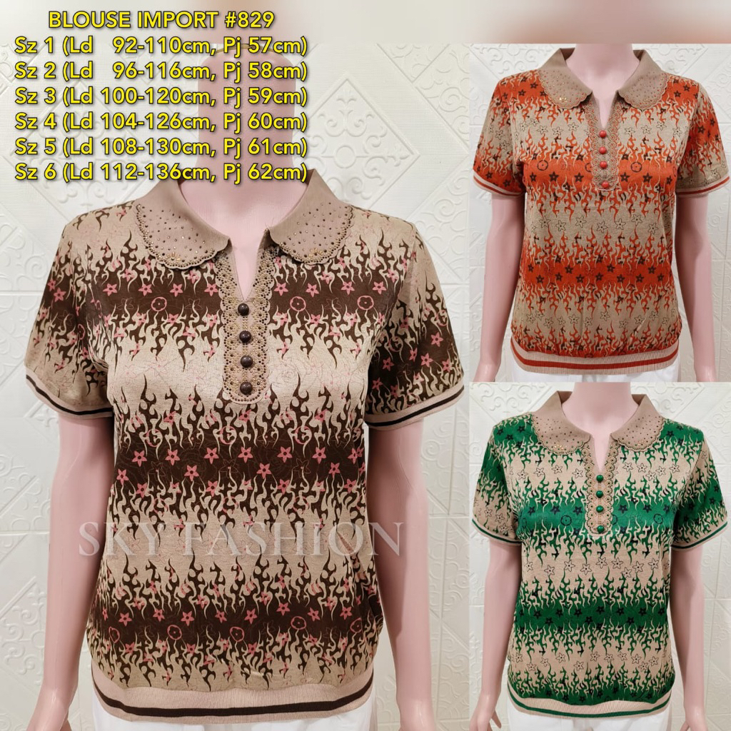 BLOUSE KERAH ORANG TUA /ATASAN KERAH IBU IBU/BLOUSE KANCING IMPORT