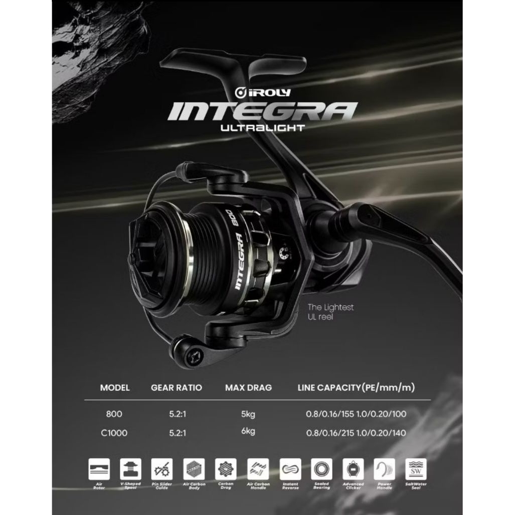 Reel Spinning Ultralight Iroly Integra SW 800 dan c1000