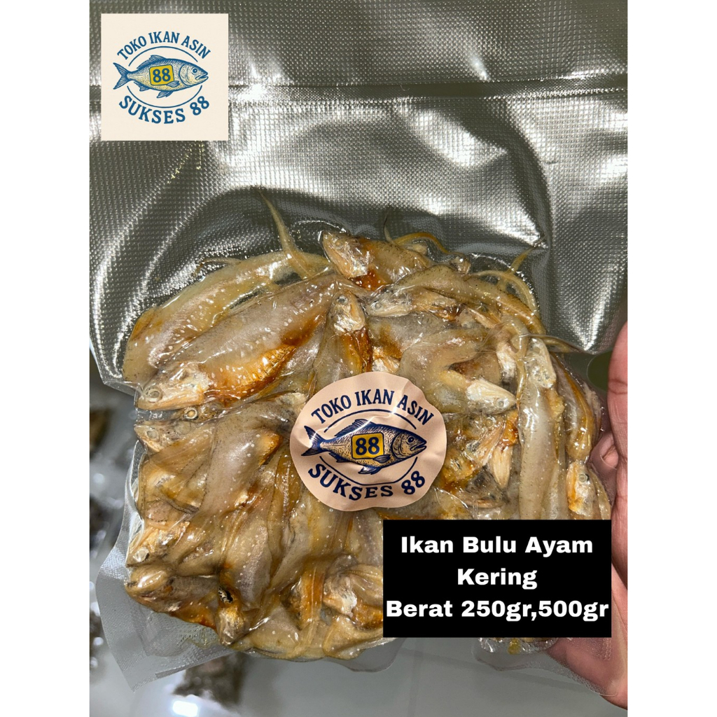 

Ikan Bulu Ayam Kering 250gr / 500gr | Ikan Asin Gurih & Bersih | Vakum Pack Premium