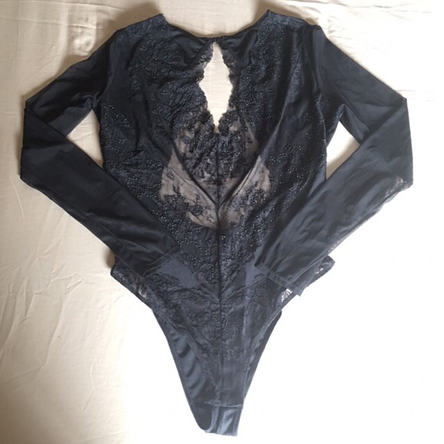 Black lace lingerie long sleeve bodysuit La SENZA NEW
