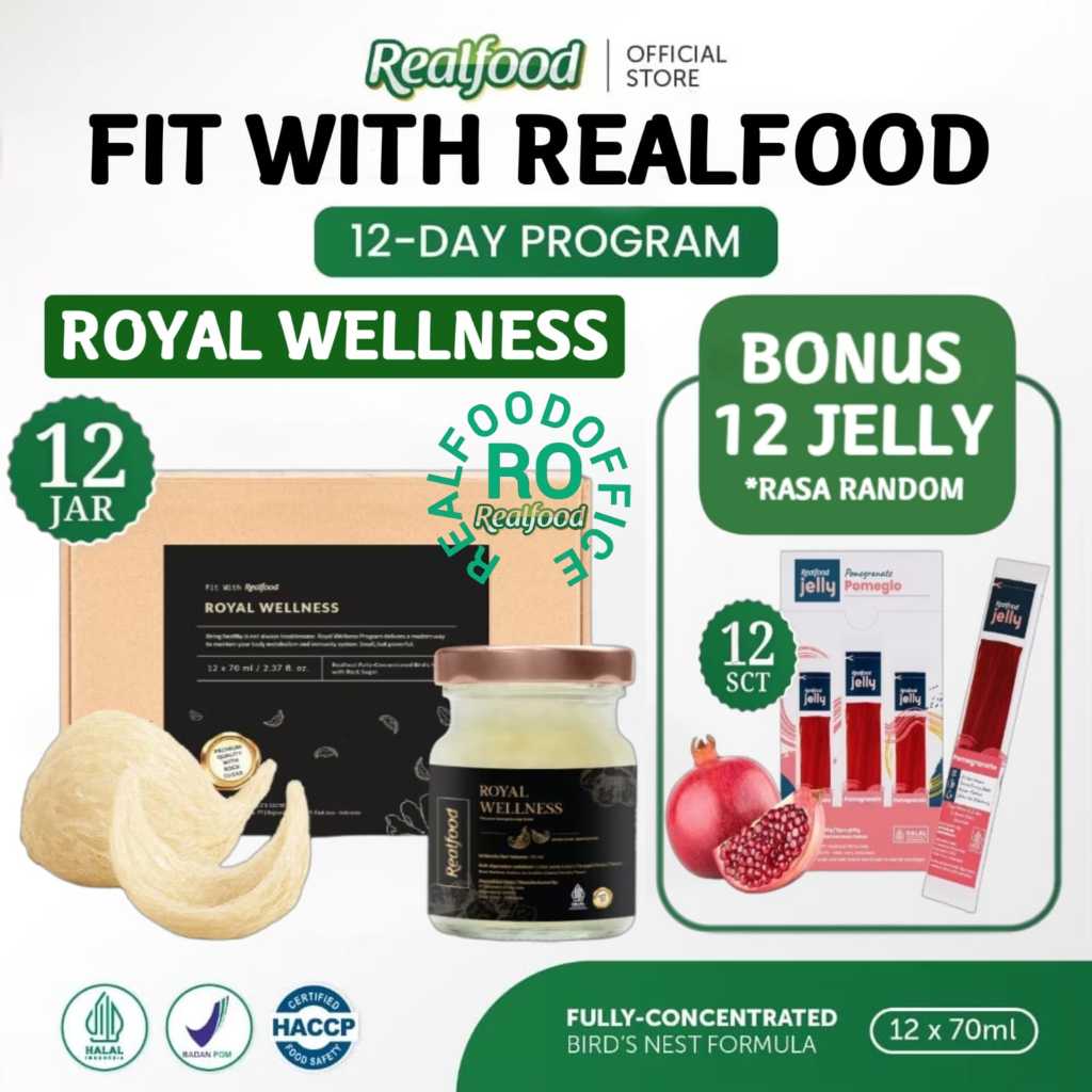 

Realfood Royal Wellness 6 Botol & 12 Botol Bonus Jelly ( Minuman Sarang Burung Walet ) RO
