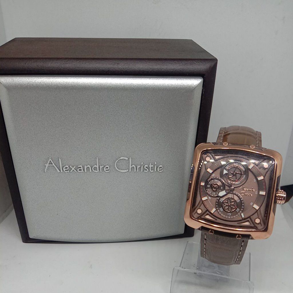 Jam Tangan Alexandre Christie (U086BF) Persegi Crono tali warna Coklat (Original)