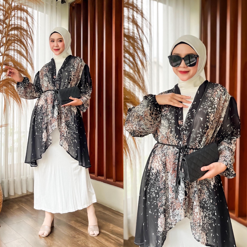 Outer Cardigan Wanita Ceruty Motif Premium (free ikat pinggang)