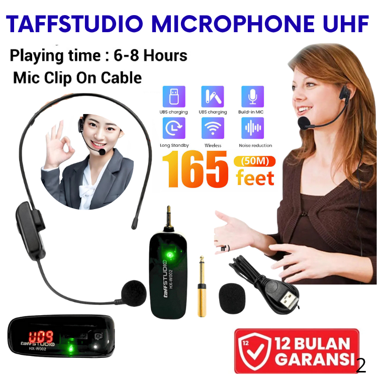 BERGARANSI Microphone Wireless Clip On Karaoke Terbaik Mic Bando Imam Masjid Headaset Receiver SI01