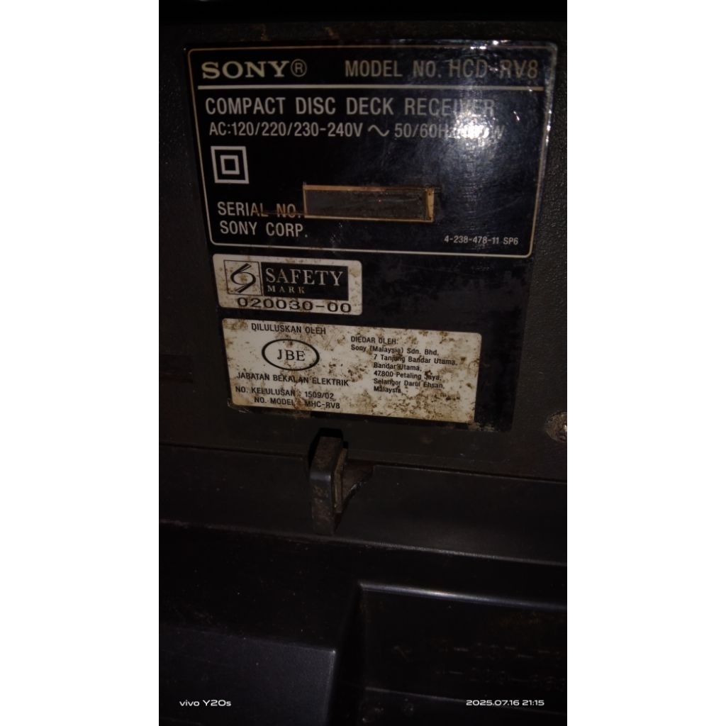 display papan panel monitor Sony Mhc Rv8 hcd Rv8