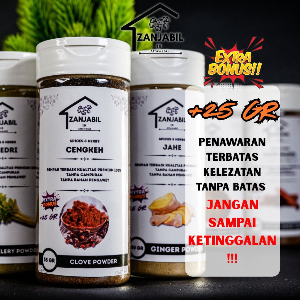 

Cengkeh Bubuk Rempah Organik Zanjabil 55gr + Exstra 25gr Non MSG Kaya Antioksidan
