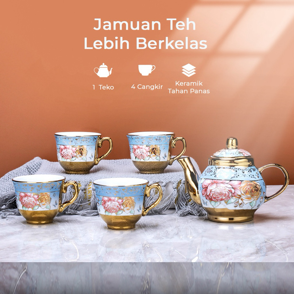 Set Teko Cangkir Mini Keramik 1 teko 4 Cangkir kopi Teapot