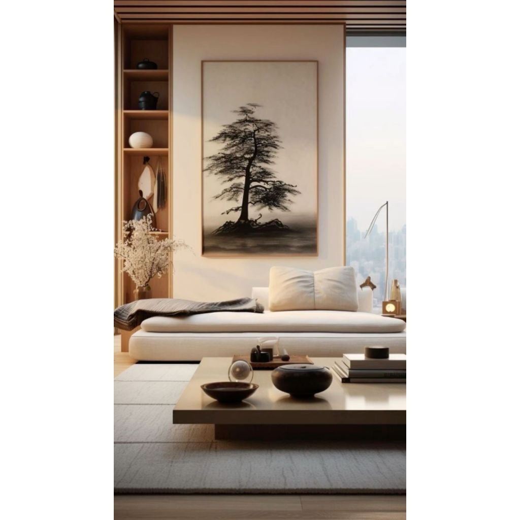 Lukisan Pemandangan Pohon - Lukisan Aesthetic 3d - Hiasan Dinding Ruang Tamu - Lukisan Vintage