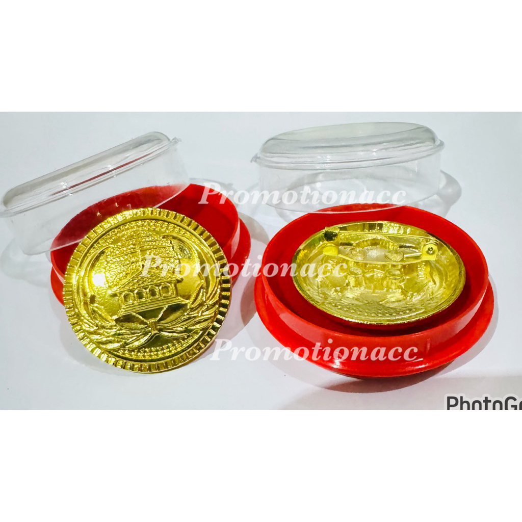 Pin KORPRI Tumpuk Bulat Gerigi 3,5cm Peniti / Pin Korpri ASN P3K Logam Sepuh Emas PREMIUM Plus Box