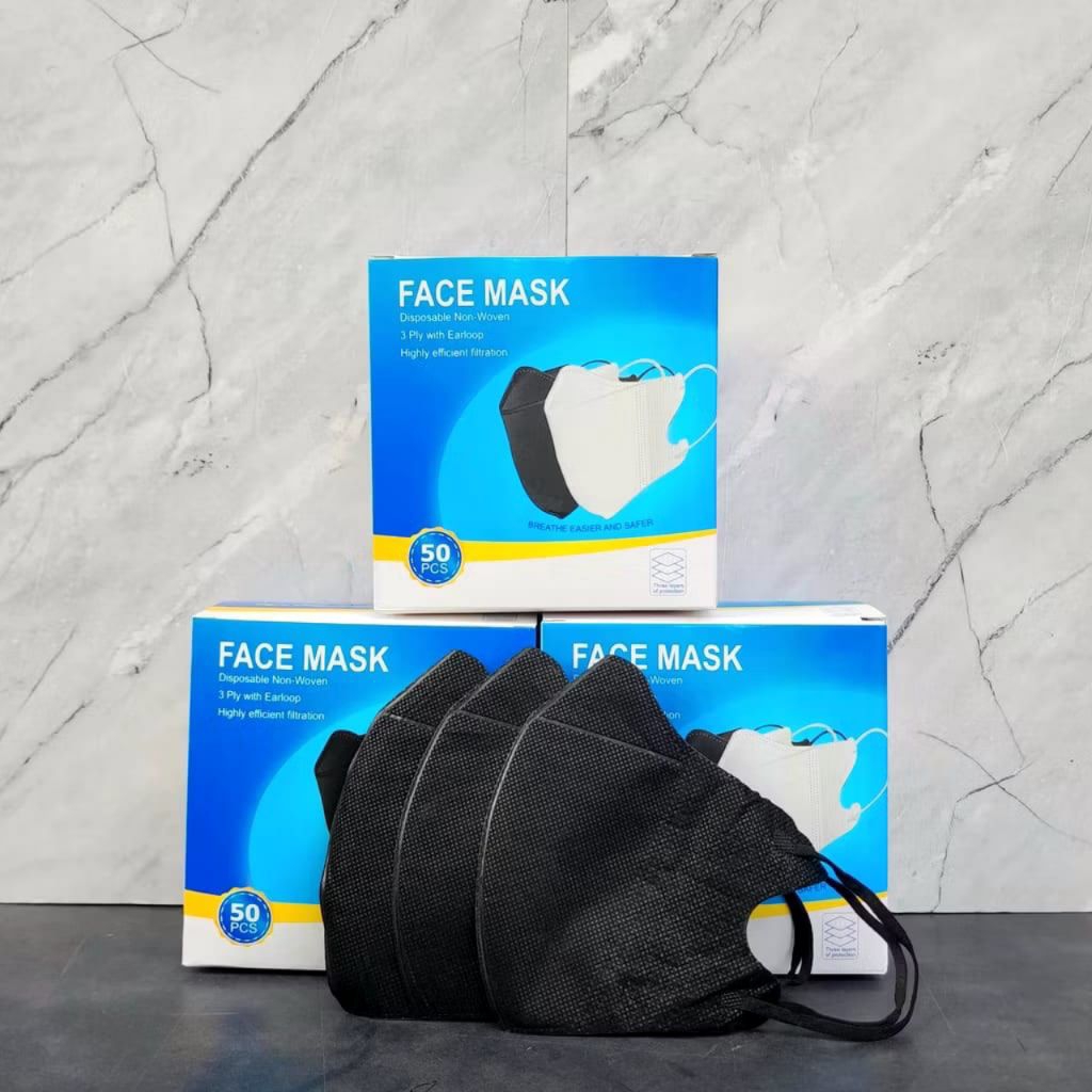 MASKER DUCKBILL GARIS FACEMASK 3 PLY PUTIH HITAM DUCKBIL TANPA BOX ISI 25 PCS