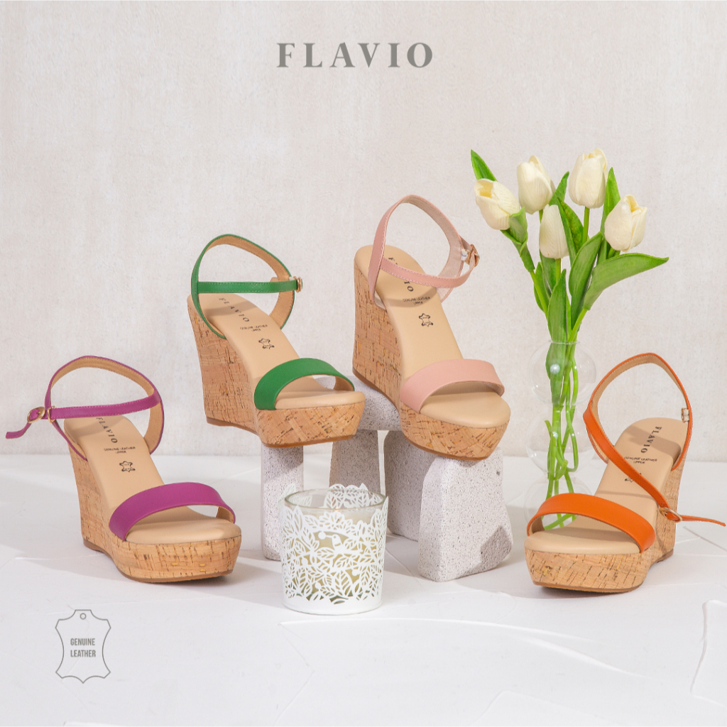 Flavio Leather Sandal Wanita Wedges Evelyn
