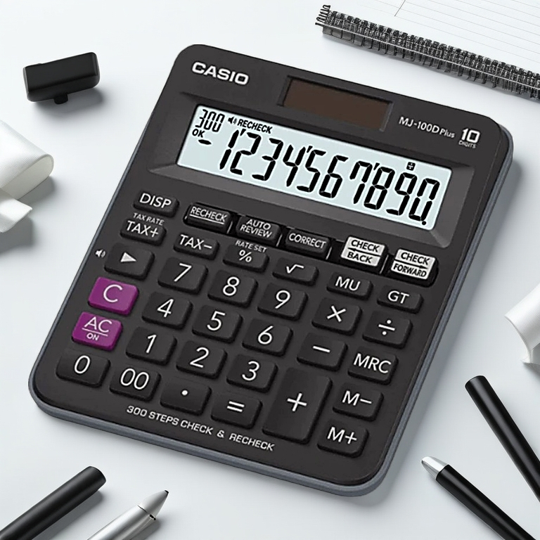 

KALKULATOR CASIO MJ 100D PLUS ORIGINAL - 10 DIGIT - CHECK AND RECHECK - 2 POWER - TAX CALCULATION